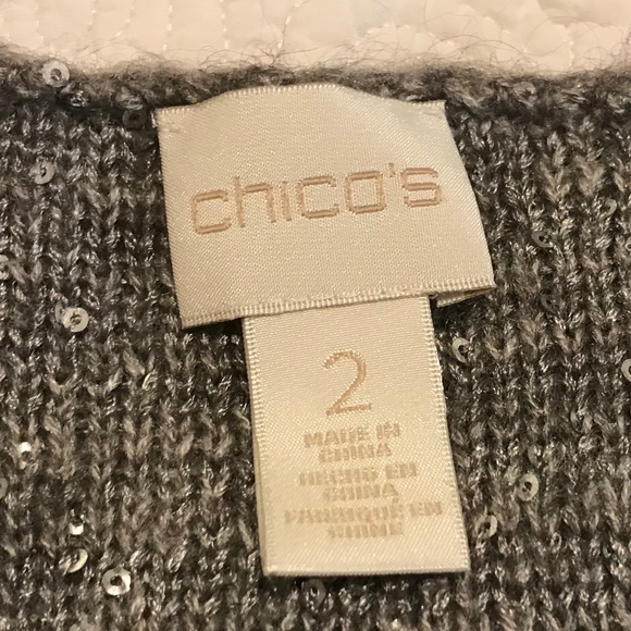 Chico’s long sleeved heather gray vneck sweater with tiny metallic sequins (L) - Picture 3 of 16